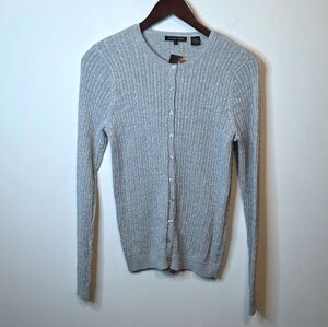 Jeanne Pierre Silver Gray Heather Sparle Cable Knit Cardigan NWT Size Small